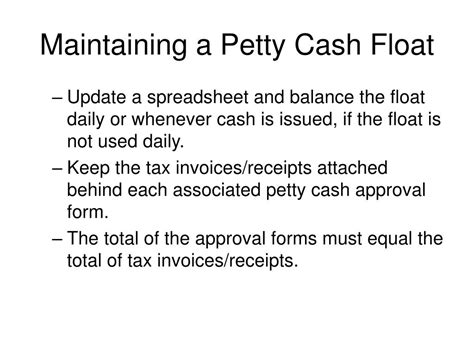 cash float meaning|what is petty cash float.